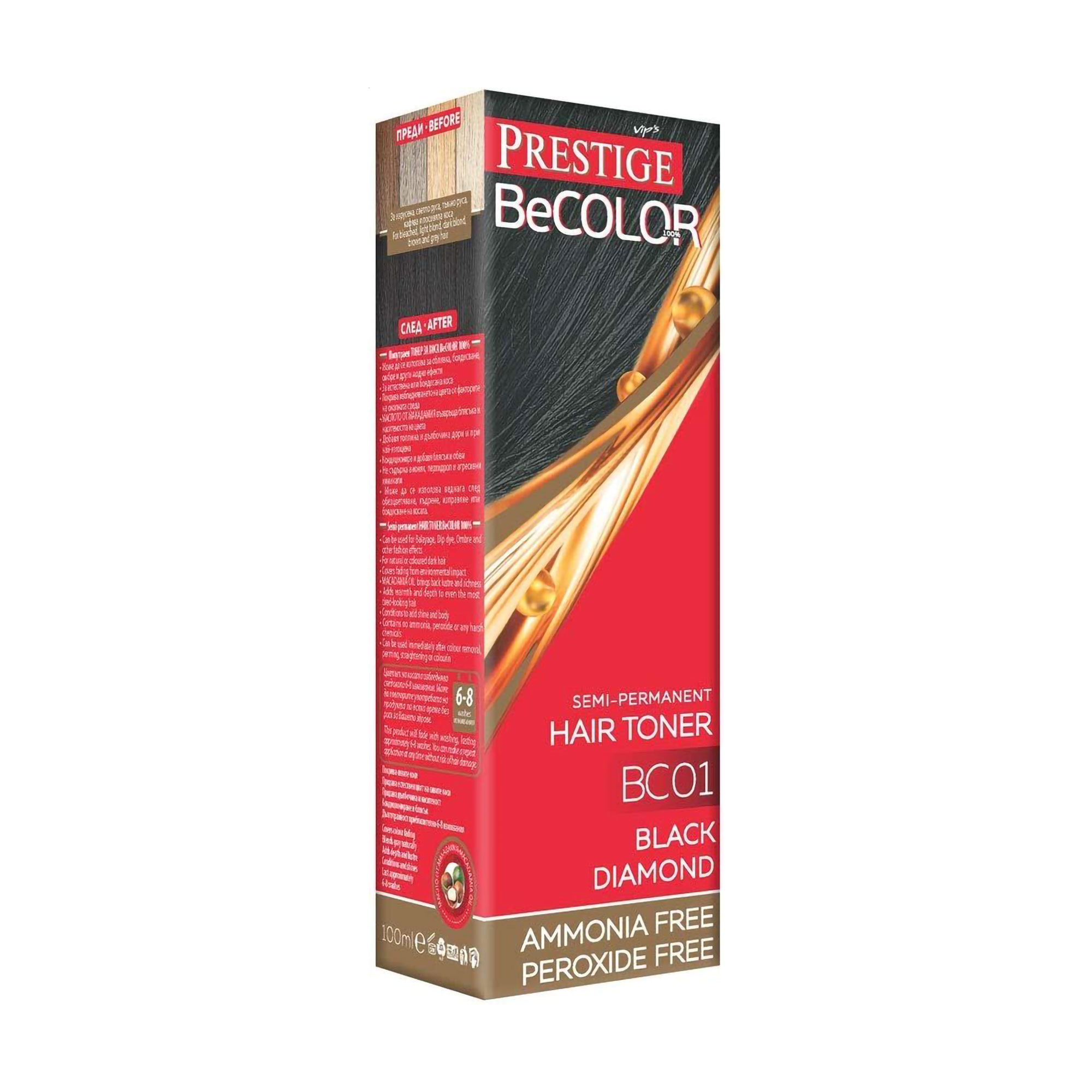 Безаміачний відтінковий бальзам для волосся Vip's Prestige BeColor Semi-Permanent Hair Toner BC01 Чорний діамант, 100 мл